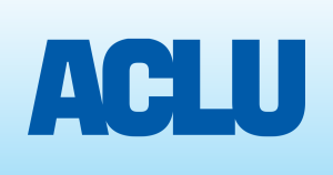 The image shows the blue letters ACLU in a bold, sans-serif font on a light blue gradient background.