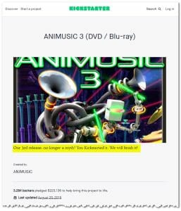 A Kickstarter page promoting Animusic 3.