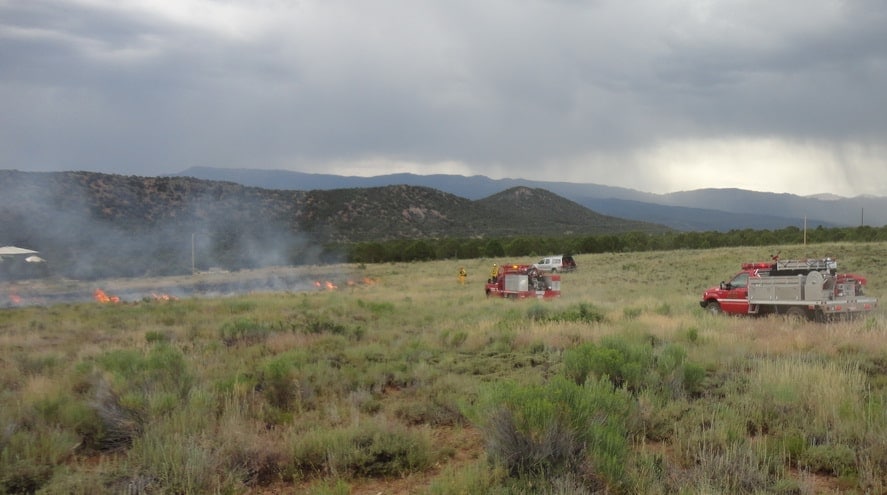 The fire department arrives.