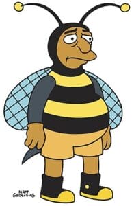 Cartoon drawing of 'The Bumble Bee Man' from the TV show, The Simpsons.