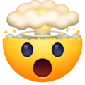 A yellow emoji face with wide eyes and open mouth, showing shock or surprise, with the top of its head exploding in a mushroom cloud.