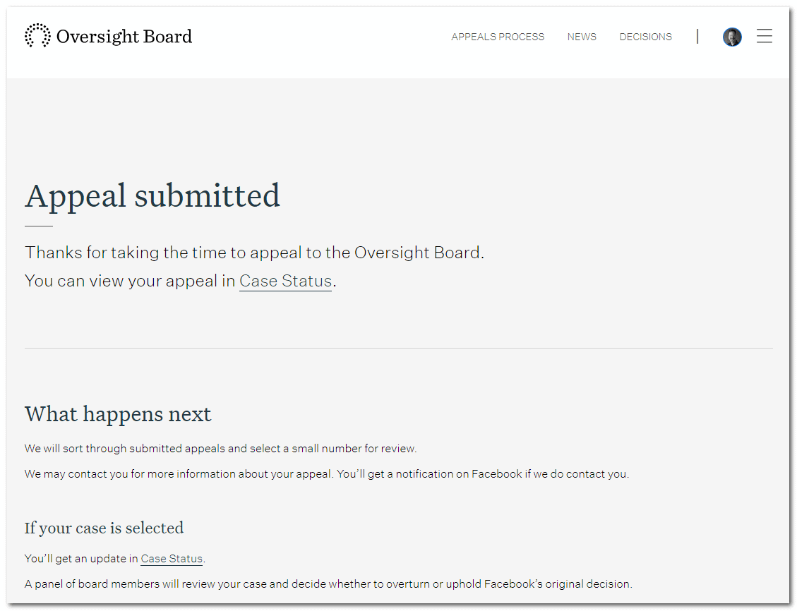 Appeal #2: submitted to the Facebook Oversight Board.