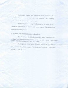 Typewritten letter dated July 18, 1969, from Bill Safire to H.R. Haldeman, titled IN EVENT OF MOON DISASTER, outlining a speech for President Nixon in case Apollo 11 astronauts could not return from the moon. (Page 2) The full text is included in the article.
