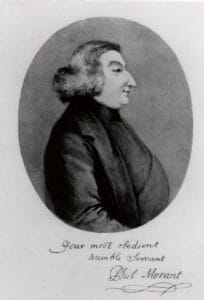 Oval engraved portrait of a man in profile, with the handwritten text “Your most obedient humble Servant, Phil. Morant” below.