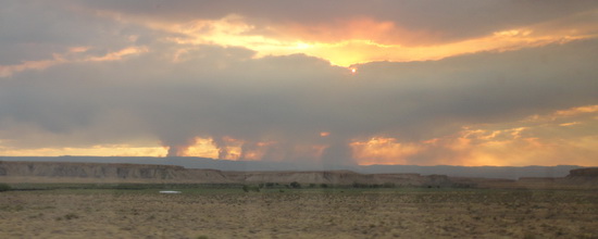 Wildfire as seen from train, this one outside Price, Utah. Wildfire as seen from train.