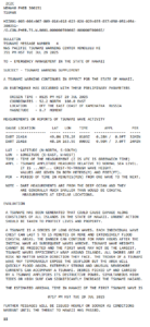 A tsunami warning supplement bulletin from the Pacific Tsunami Warning Center details an earthquake off the east coast of Kamchatka, Russia, on July 29, 2023, with potential tsunami impacts for Hawaii.
