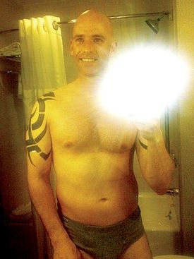 Babeu in his underwear, enjoying himself in the mirror