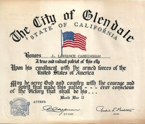 Declaration honoring my dad for "enrollment with the armed forces of the United States of America" for World War II.