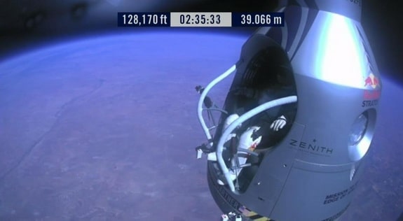 Baumgartner stepping out of the door of his capsule.